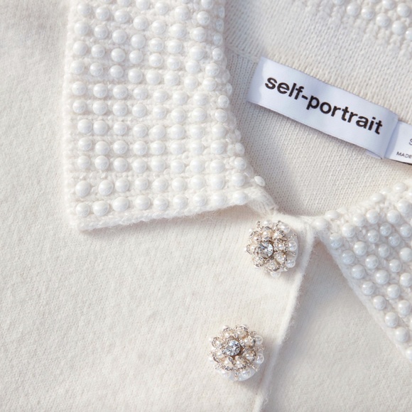self-portrait Cream Pearl Collar Alpaca Wool Knit Top Size: L - MSRP $465 - NWT - Picture 5 of 5